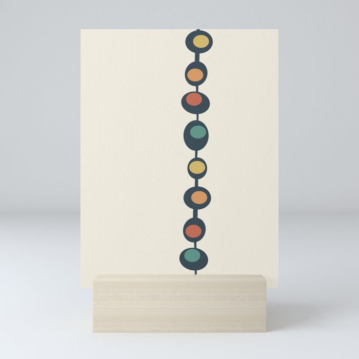 Retro Mid Century Baubles in Teal, Orange, Yellow and Cream Mini Art Print