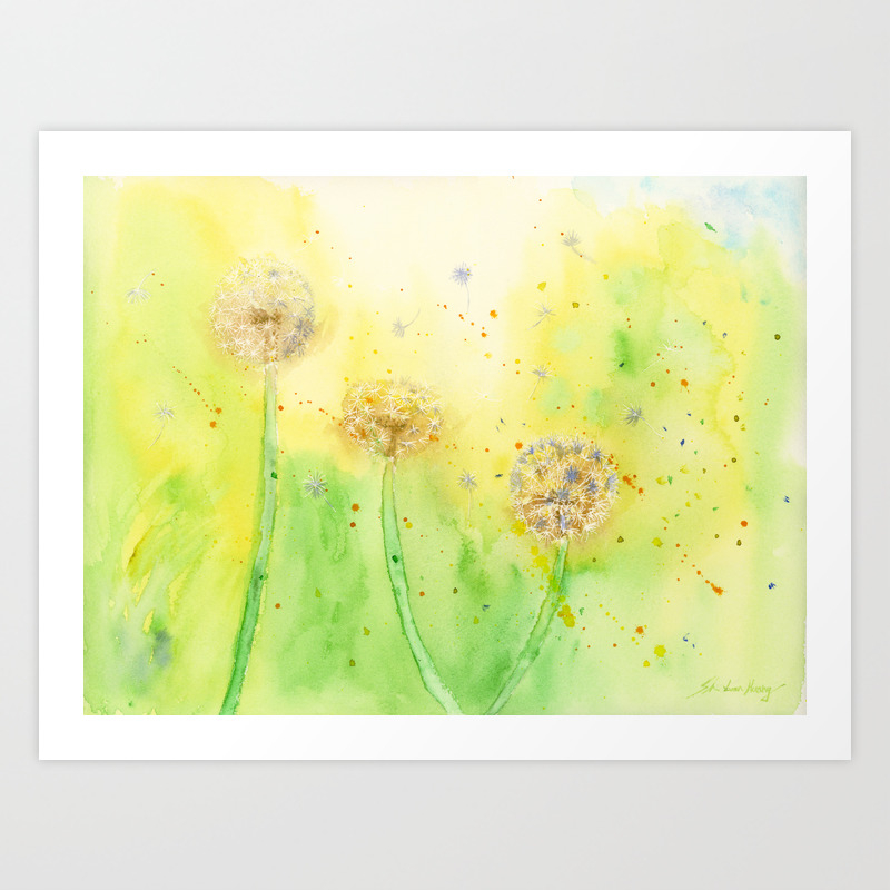Dandelion Summer Art Watercolor Painting Print By Suisai Genki