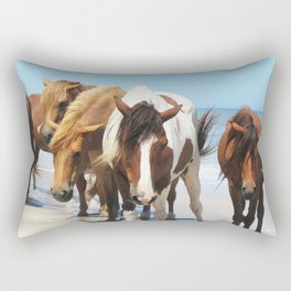 Watercolor Horse 40, Assateague Pony, Assateague, Maryland, Herd Hunters Rectangular Pillow