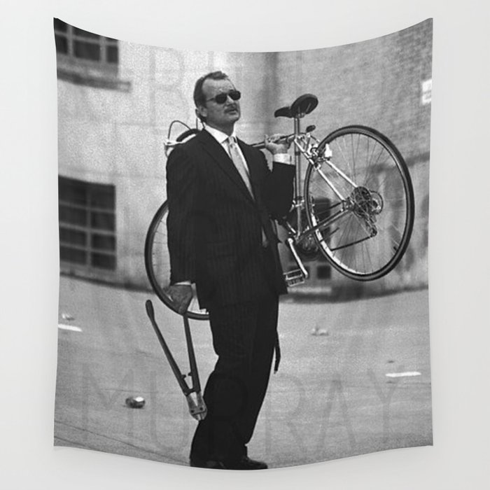 Bill F Murray stealing a bike. Rushmore production photo. Wall Tapestry