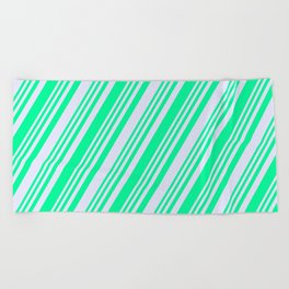 [ Thumbnail: Green & Lavender Colored Striped Pattern Beach Towel ]