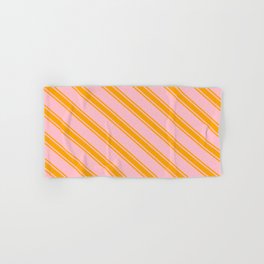 [ Thumbnail: Pink & Orange Colored Lines/Stripes Pattern Hand & Bath Towel ]