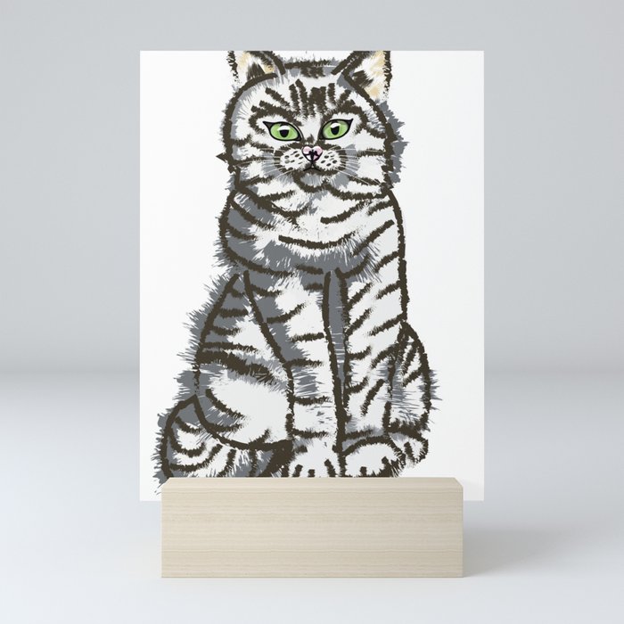 Expressive Sitting Cat Pose Illustration.  Mini Art Print