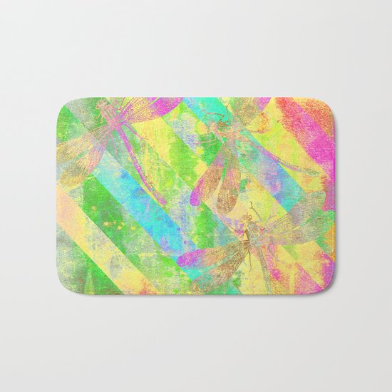 A Dragonflies and Stripes Y Bath Mat