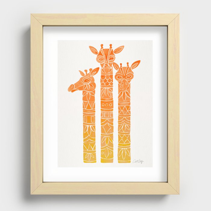 Giraffes – Orange Ombré Recessed Framed Print