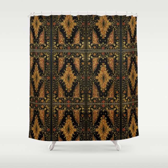 Black and Gold Floral Book Shower Curtain