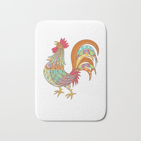 Beautiful hand-drawn ethnic rooster Bath Mat