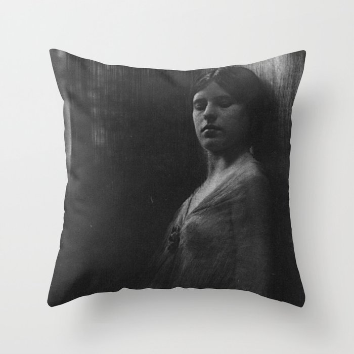 Figure study of a woman, 1906 experimental gum bichromate photographic process black and white photograph by Robert Demachy Throw Pillow