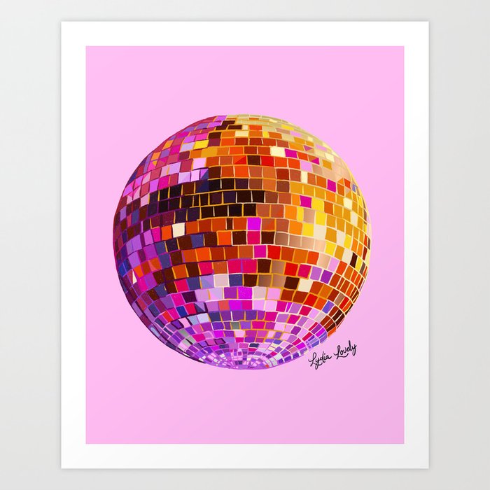 Disco ball red and purple- pink background Art Print