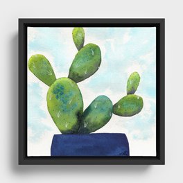 Prickly Pear in Blue Framed Canvas