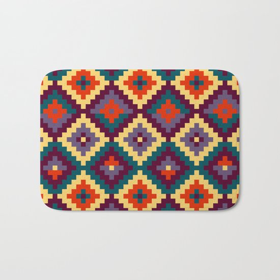 Aztec pattern - purple, red, blue, yellow Bath Mat