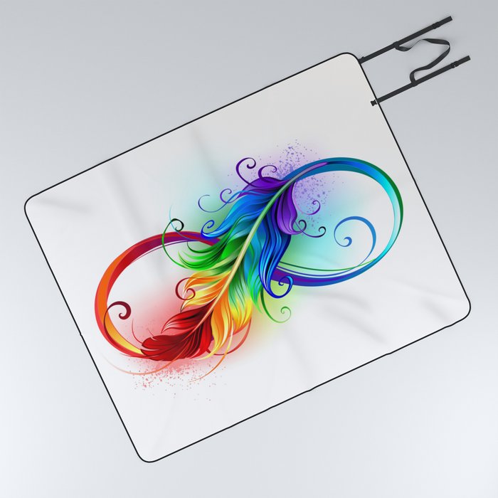 Infinity Symbol with Rainbow Feather Picnic Blanket