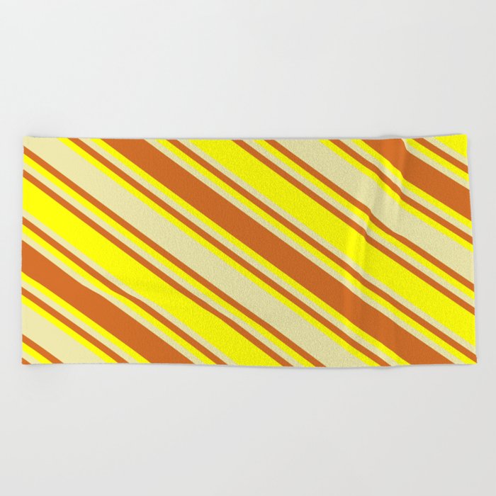 Pale Goldenrod, Chocolate, and Yellow Colored Lined/Striped Pattern Beach Towel