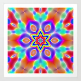 "Transcending Dimensions" - trippy art rainbow pattern kaleidoscope digital painting bright star Art Print