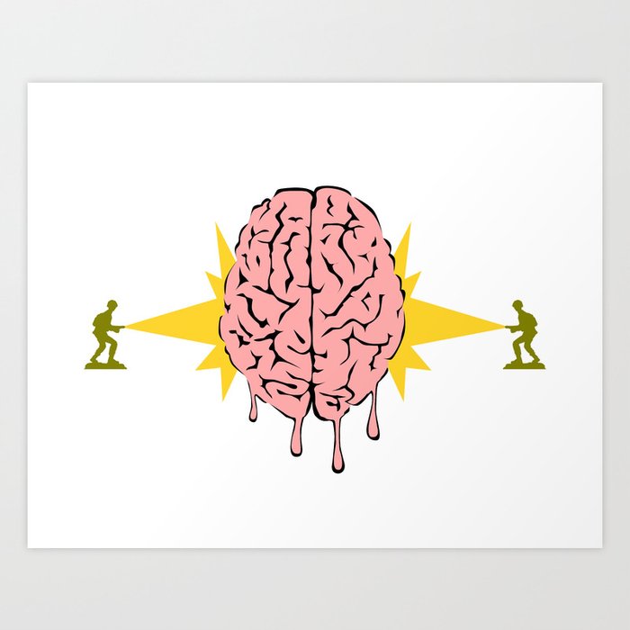 Toys soldiers melting a brain with lasers - funny vector illustration Art Print