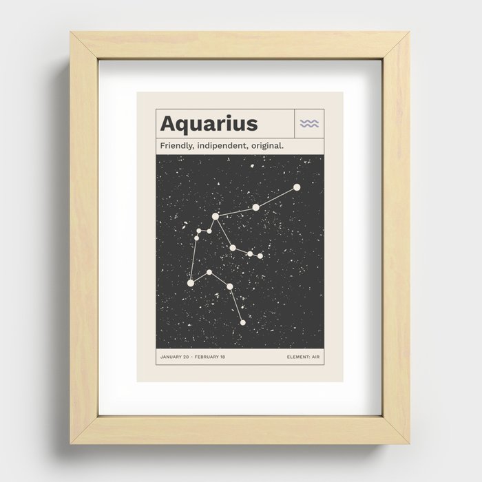 Aquarius Constellation Retro Minimalist Zodiac Print Recessed Framed Print