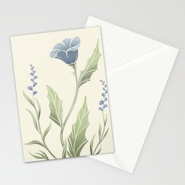 Blue Floral Block Print Stationery Cards