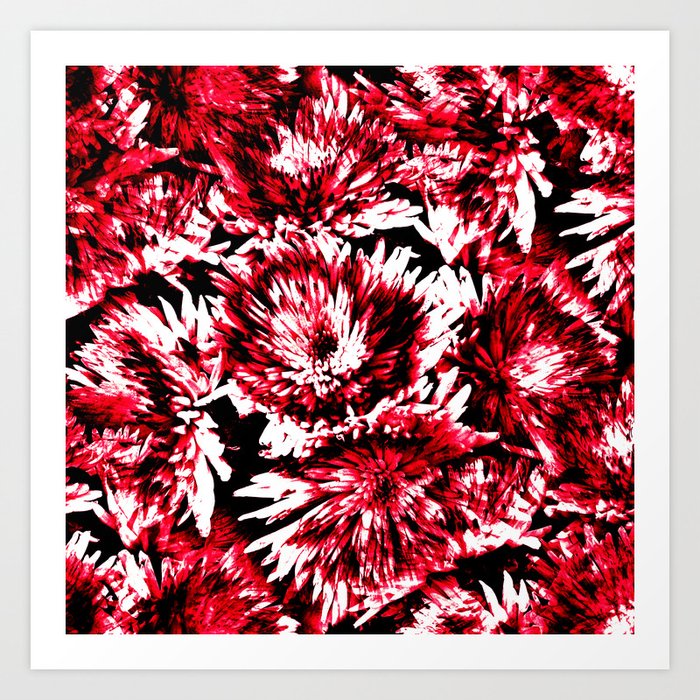 Red Black Abstract Flower Pattern Dahlias Flowers Art Print By