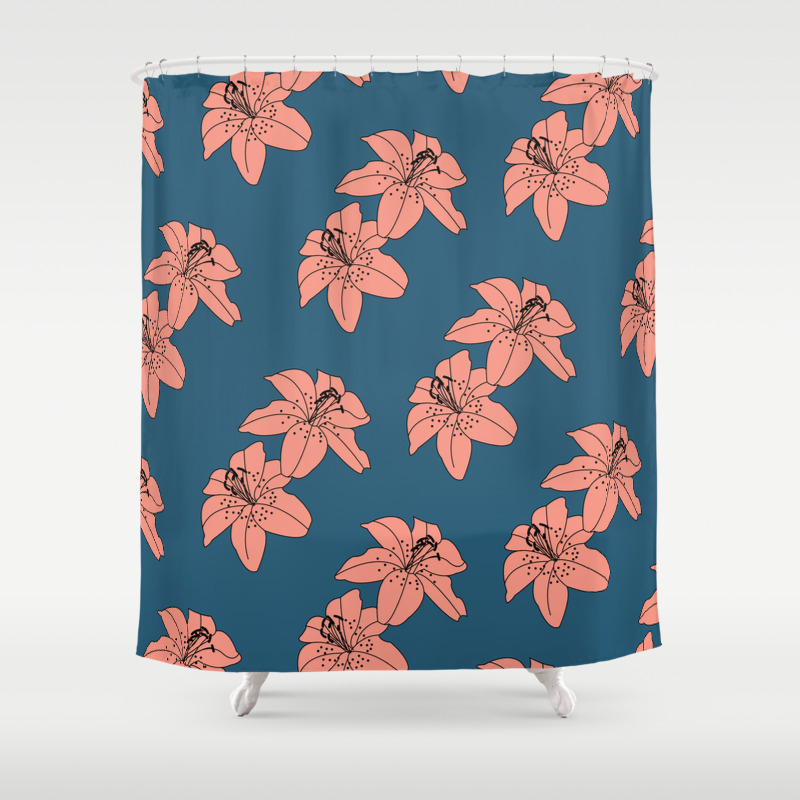 peach colored shower curtain
