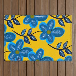 Blue Flowers and Yellow Pattern Outdoor Rug