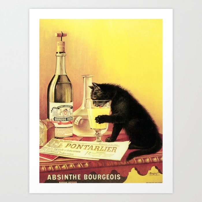 Absinthe Bourgeois Black Cat Vintage Art Print
