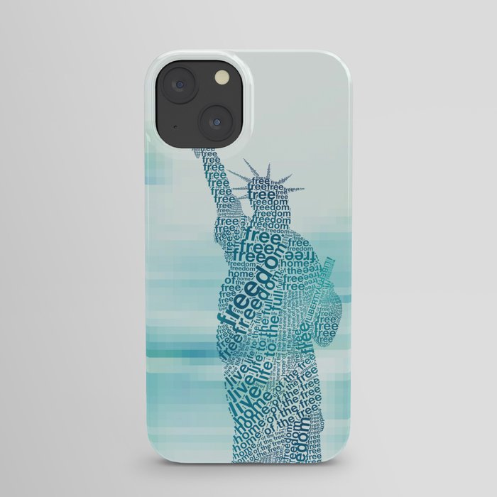Typographic Statue of Liberty - Aqua Blue iPhone Case