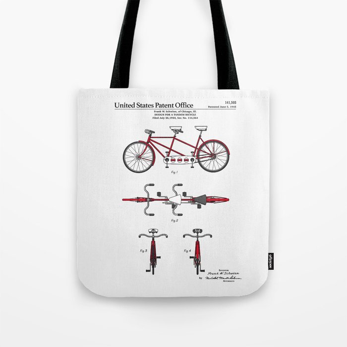 Tandem Bicycle Patent Tote Bag