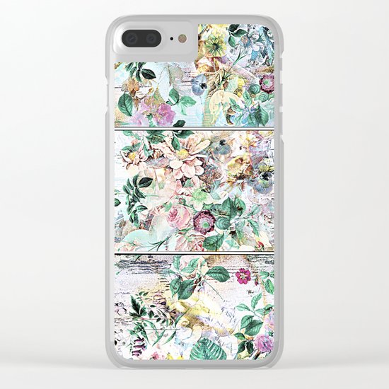Pretty flowers on wood Clear iPhone Case