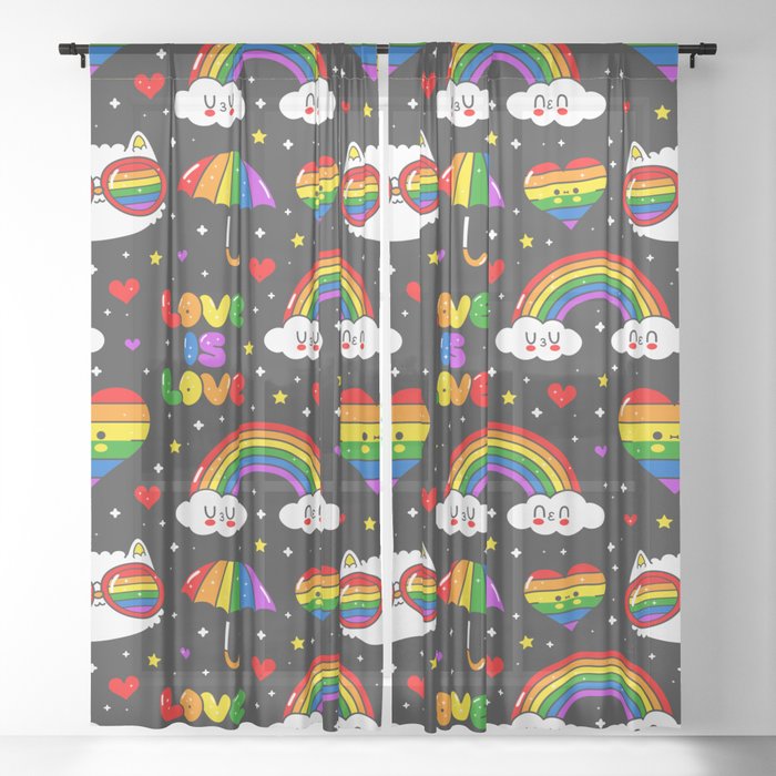 Love is Love Rainbows and Cats Sheer Curtain