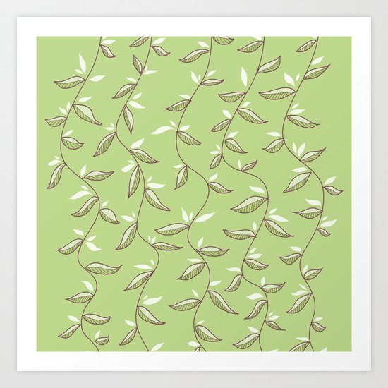 Gentle Green Leaves And Lianas Pattern Art Print