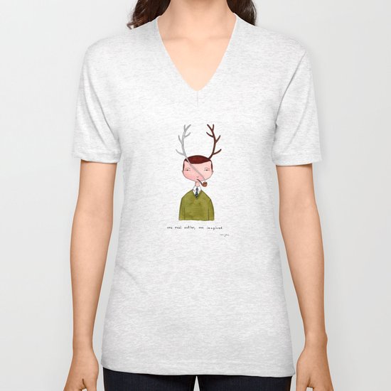 One real antler, one imagined Unisex V-Neck