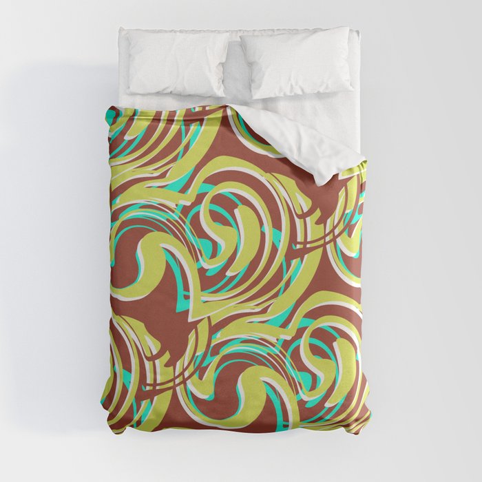 Ella - Retro Swirls Green Brown Duvet Cover