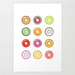 Colorful Fruit Donuts Collection Art, Sweet Fruity Donut Set, Delicious Large Printable Photography Art Print