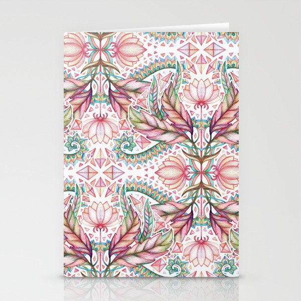 Lily, Leaf & Triangle Pattern – multi-color version Stationery Cards