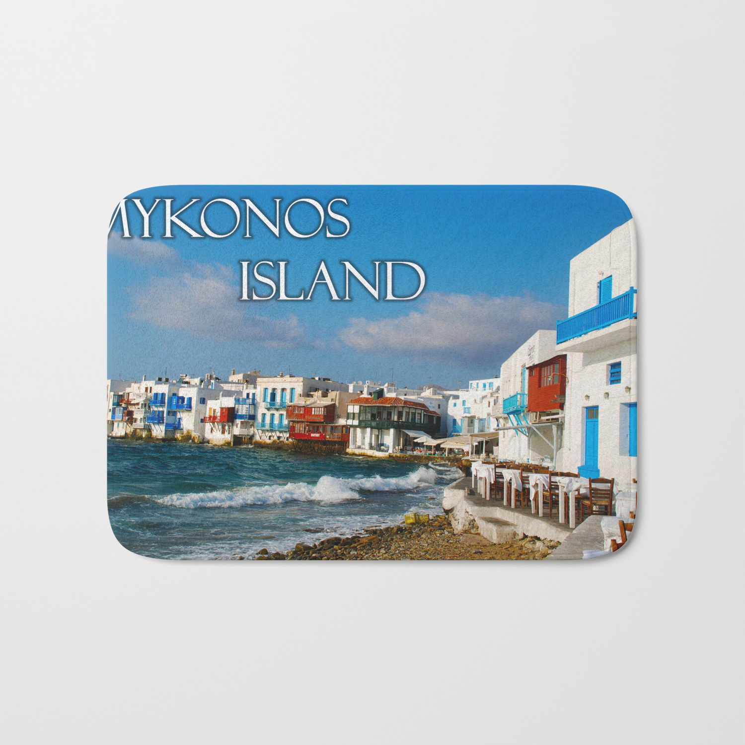 Seaside Cafe On Mykonos Island Greece Bath Mat By Passport Society6 Seaside Cafe On Mykonos Island Greece Bath Mat By Passport Society6