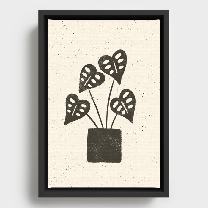 Black Plant on Cream Framed Canvas