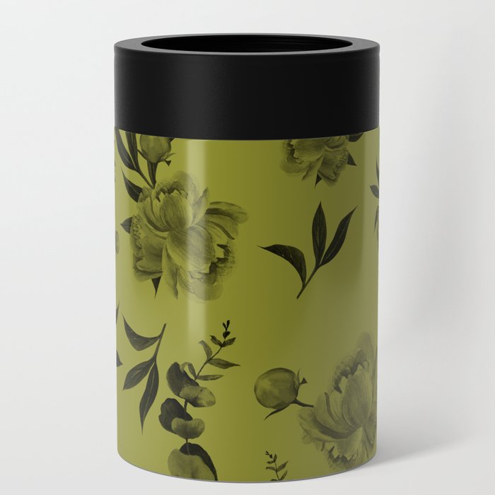 Floral Print Black & Yellow Can Cooler