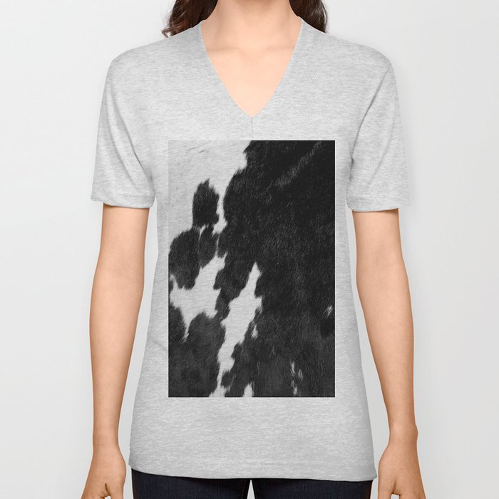 Black and White Faux Animal Fur (xii 2021) V Neck T Shirt