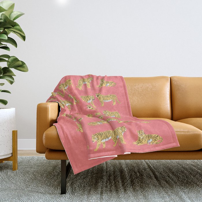Year of the Tiger in Vibrant Coral Throw Blanket