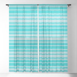 [ Thumbnail: Dark Turquoise and Powder Blue Colored Striped Pattern Sheer Curtain ]