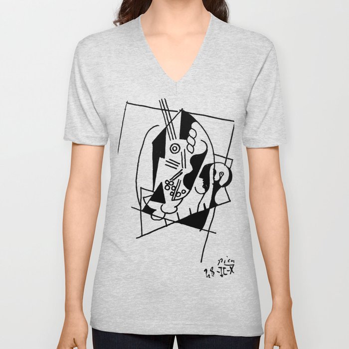 Picasso Guitare et Boîte (Guitar and Box) 1925 Artwork Reproduction V Neck T Shirt
