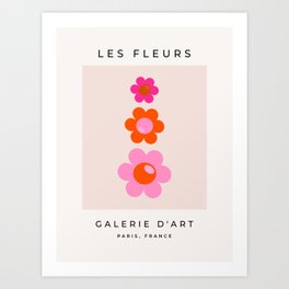 Les Fleurs | 01 - Abstract Retro Floral, Pink And Orange Print Preppy Flowers Art Print