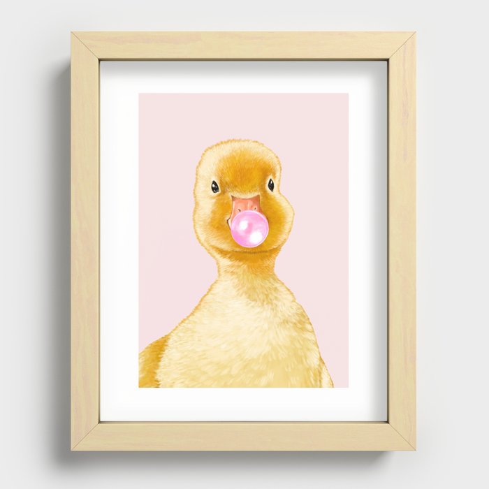 Yellow Duckling Playing Bubble Gum Recessed Framed Print