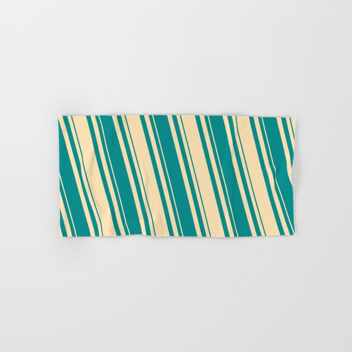 Beige & Dark Cyan Colored Lines/Stripes Pattern Hand & Bath Towel