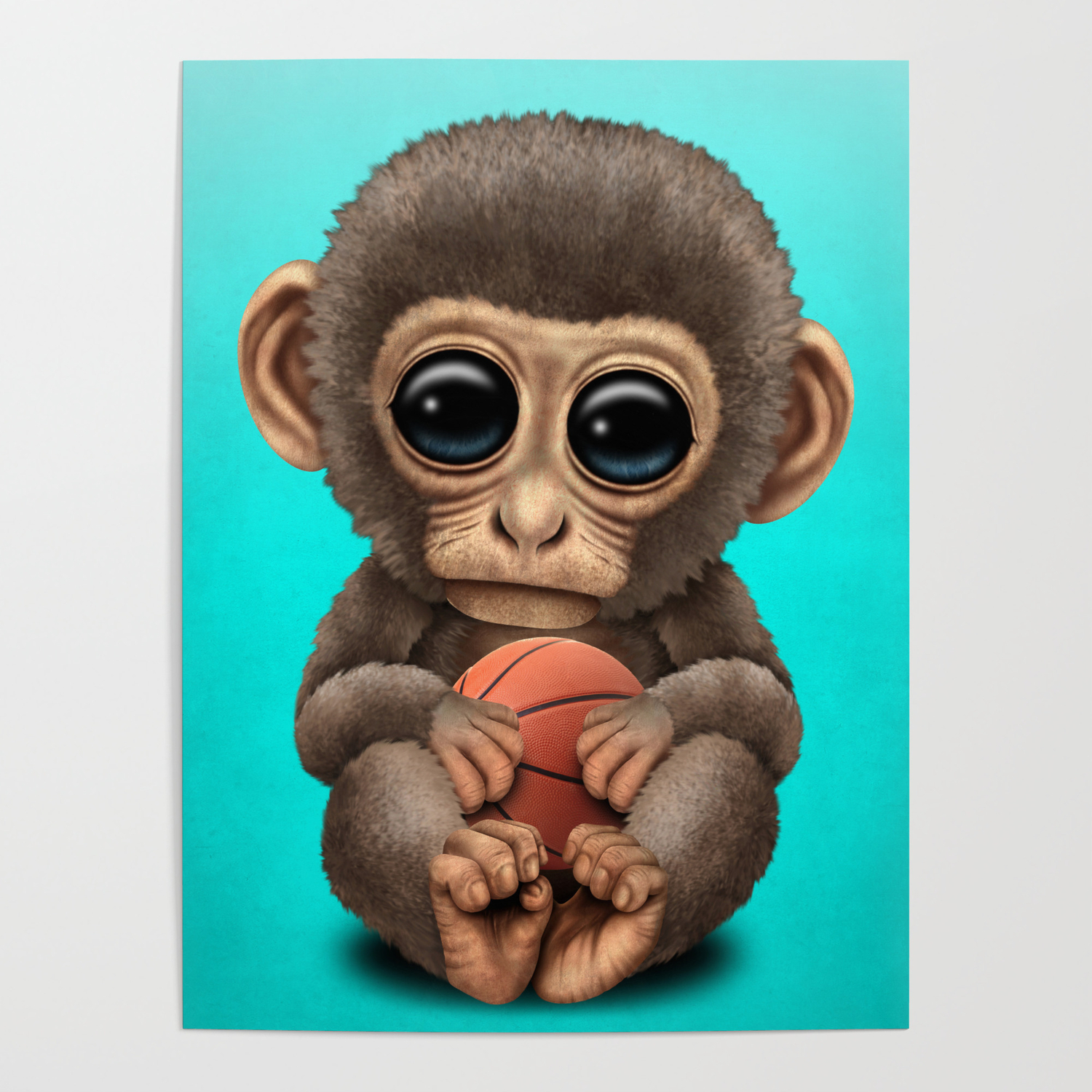 Cute Baby Monkey Playing With Basketball Poster By Jeffbartels Society6