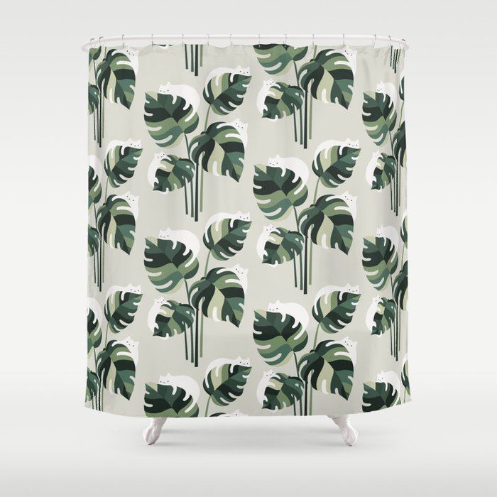 Cat and Plant 11 Pattern Shower Curtain