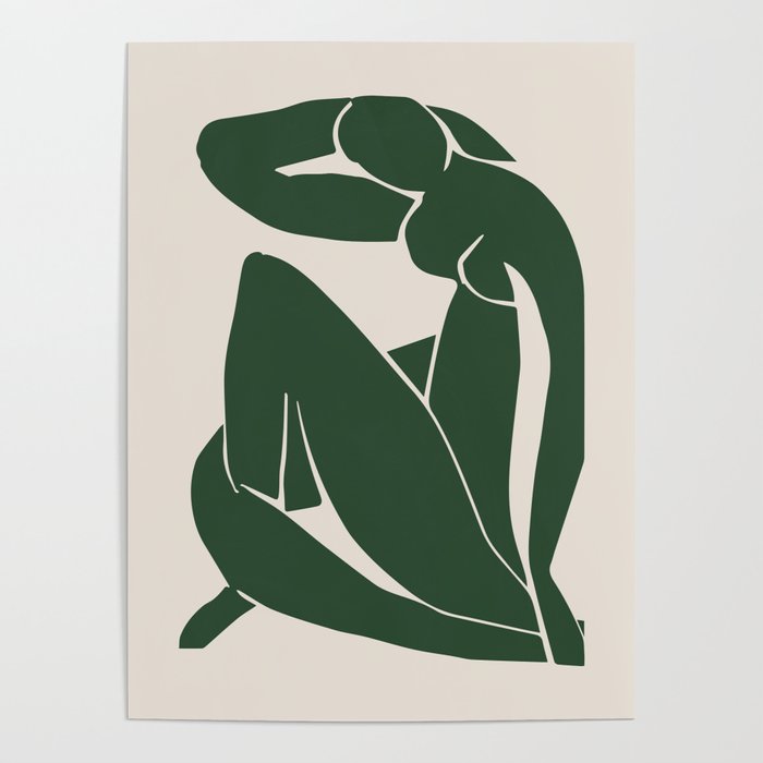 Matisse Abstract Nude II, Forest Green, Mid Century Art Decor Poster