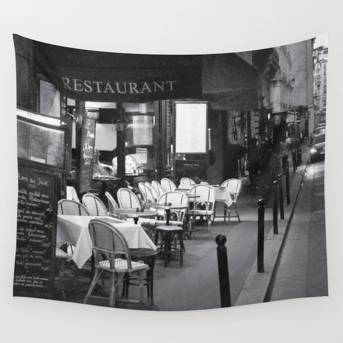 French Cafe, Aesthetic Retro Wall Tapestry