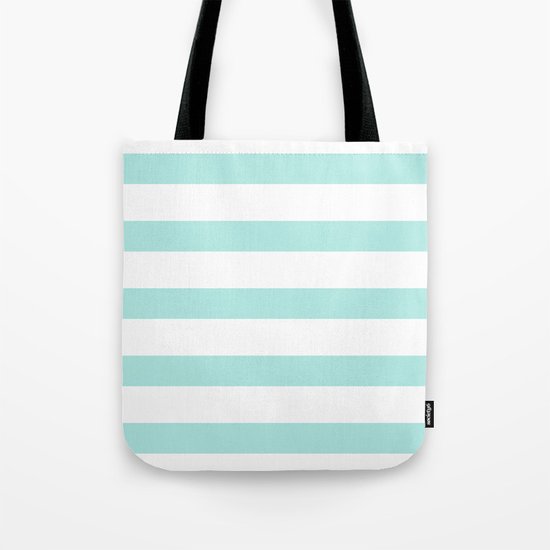 Aqua blue and White stripes lines - horizontal on #Society6 Tote Bag