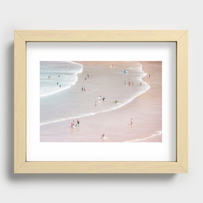 Aerial Pastel Beach - People - Pink Sand - Ocean - Sea Travel photography Recessed Framed Print